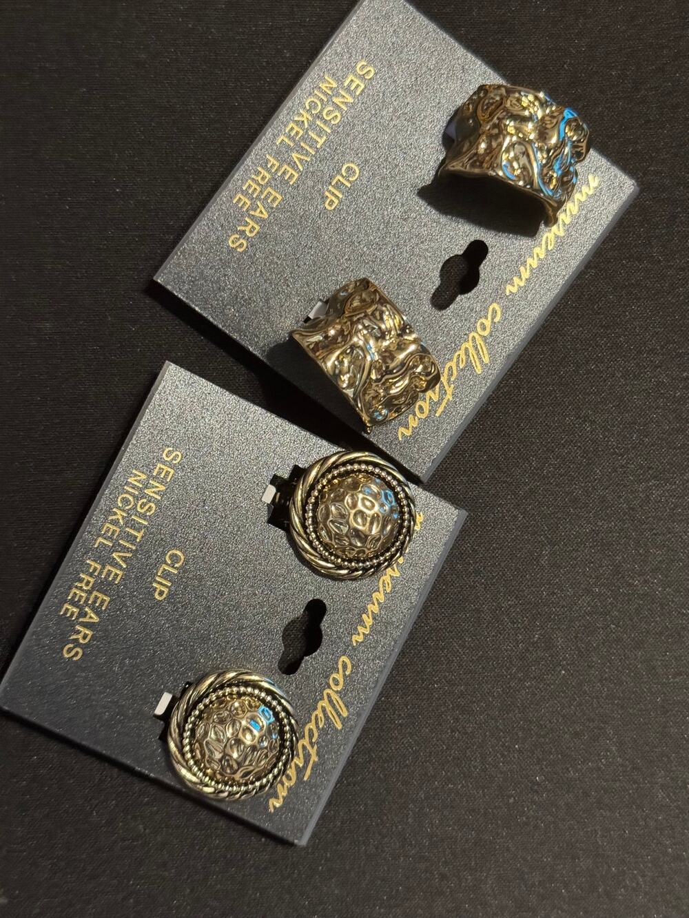Vintage NOS Gold Tone Clip On Earrings 2 pair